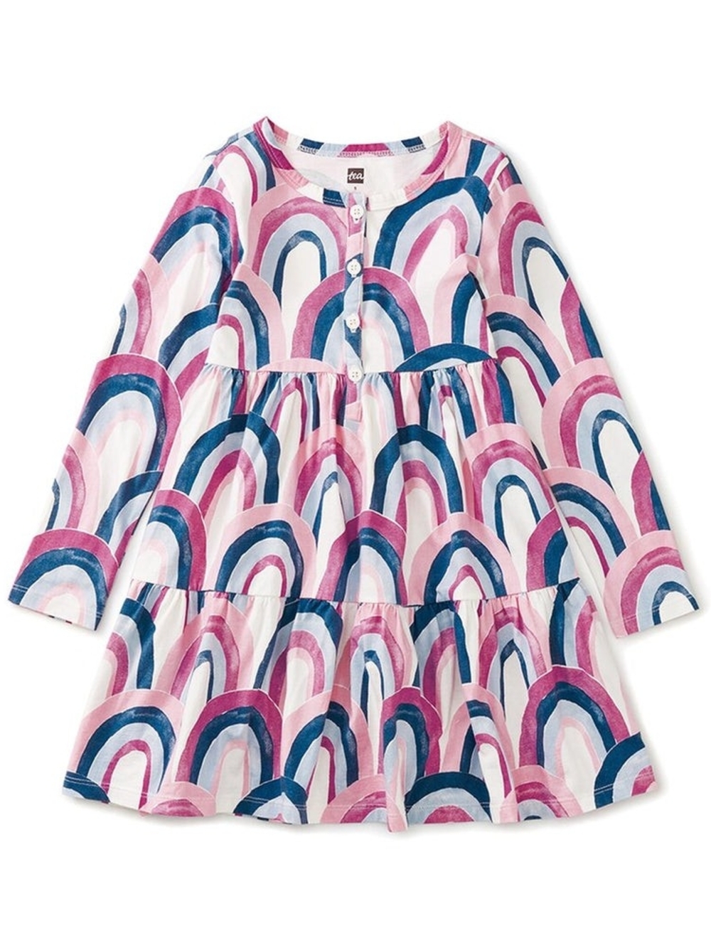 Tea Collection Pink & Navy Rainbow Tiered Dress